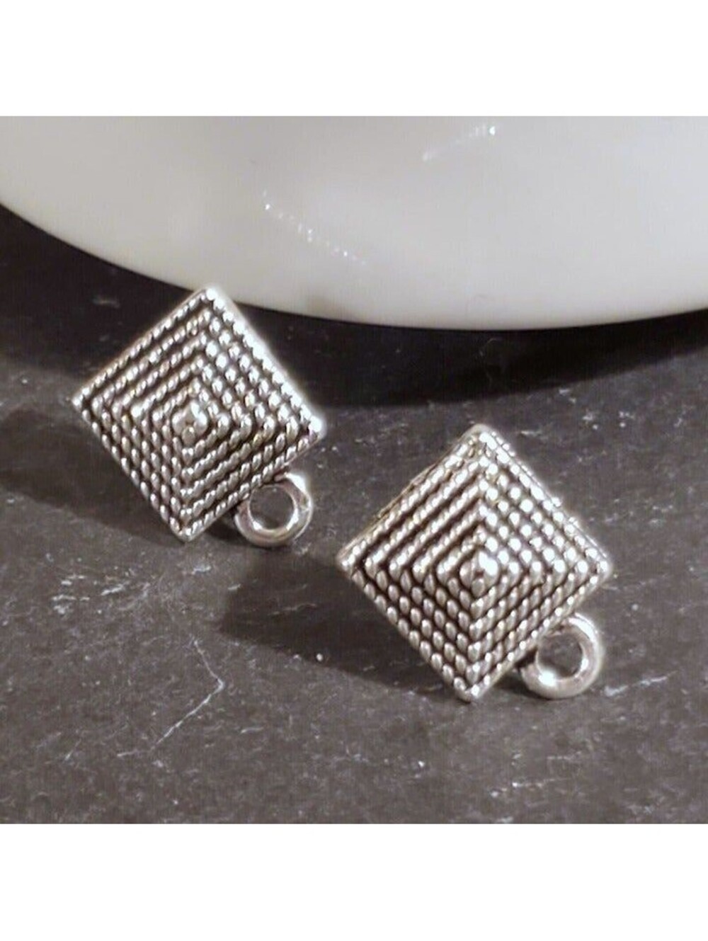 Avant Garde Antique Silver Egyptian Pyramid Dotted Earring Post Findings 2 pcs